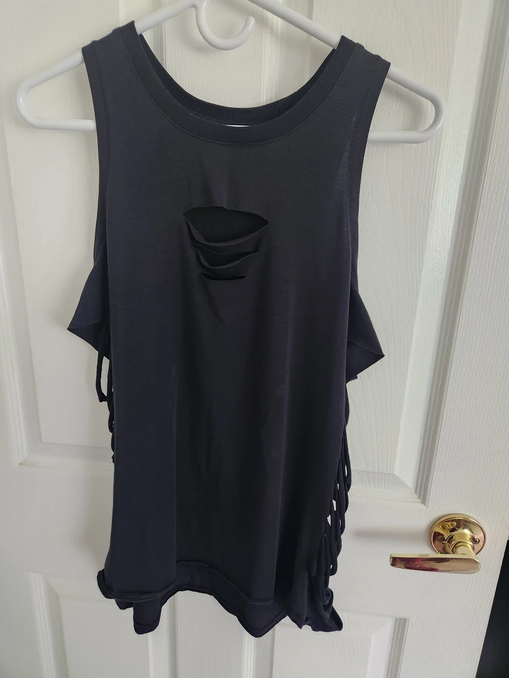 ALO Yoga Black Ripped Sleeveless Tank Top